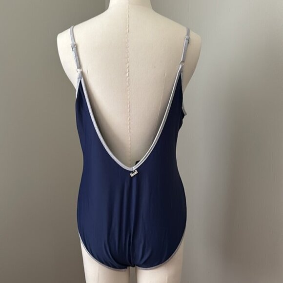 Sam Edelman Pop Solids One Piece Swimsuit Navy/Metallic Sz L - Picture 7 of 13